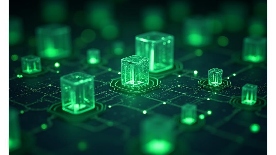 Eine abstrakte Darstellung von Datenflüssen und Ordnern, die den Prozess der Datenerfassung, -speicherung und -nutzung sicher und transparent visualisiert.