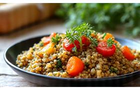 Ein Teller mit farbenfrohem, pflanzlichem Essen, das Gesundheit und Vitalität ausstrahlt.