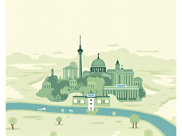 Eine stilisierte Karte von Berlin, die wichtige Wahrzeichen zeigt, mit freundlichen Icons, die lokale Wellness-Aktivitäten hervorheben und so die lokale Verbundenheit von Lebenslust Vitality symbolisieren.